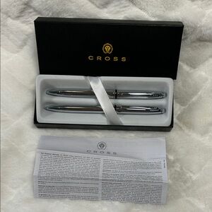 Cross Chrome Pen and Pencil Gift Set - Silver Ballpoint & Rollerball-new in box